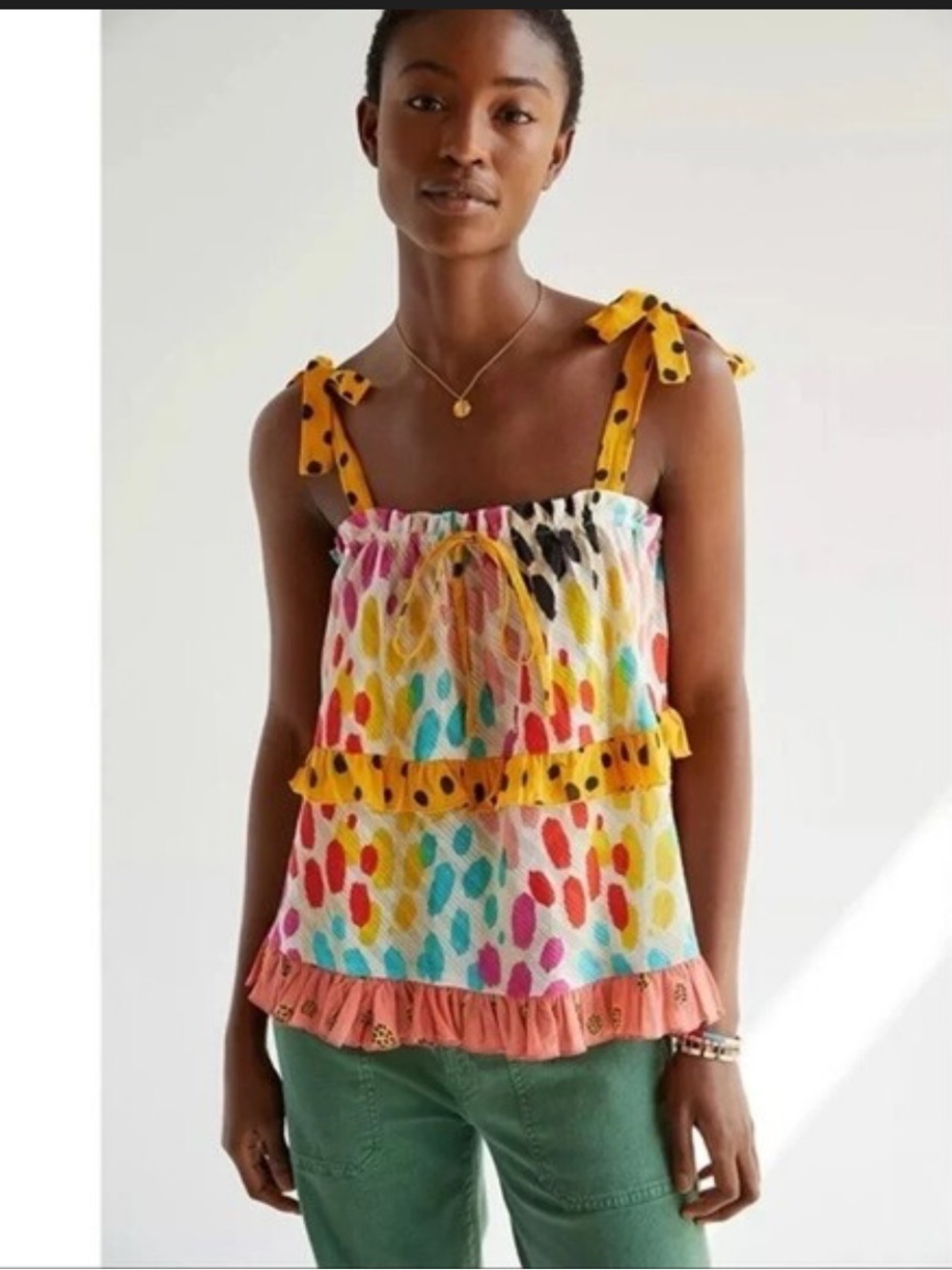 Anthropologie Conditions Apply Colorful Leopard Ruffle Tie Strap Top Small $118